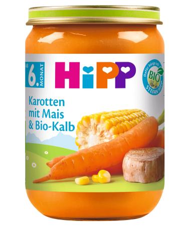 HiPP Carrots with Corn and Organic Veal Pack of 6 (6 x 190 g) H 6280 Carrots/Corn/Veal 190g 190 g (Pack of 6) Single