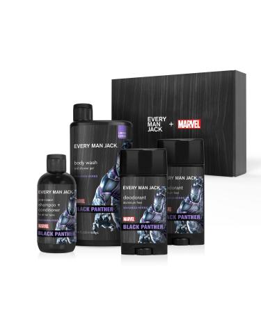 Every Man Jack Black Panther Body Set - Perfect for Every Guy & Marvel-Lover - Bath and Body Marvel Gift Set with Clean Ingredients & Incredible Scents - Includes Body Wash, Shampoo & Deodorant 2-Pack