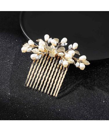 Runmi Bride Wedding Hair Combs Gold Headpieces Pearl Bridal Hair Accessories Leaf Hair Piece for Women and Girls (Gold) - Buy Online on SooperMarket.com