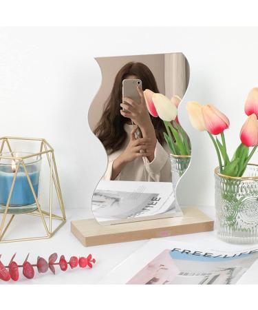 Delicate Irregular Acrylic Makeup Mirror Aesthetic Desktop Mirror with Durable Wooden Base for Men Women Portable Lightweight Cosmetic Mirror for Home Bathroom Travel - Buy Online on SooperMarket.com