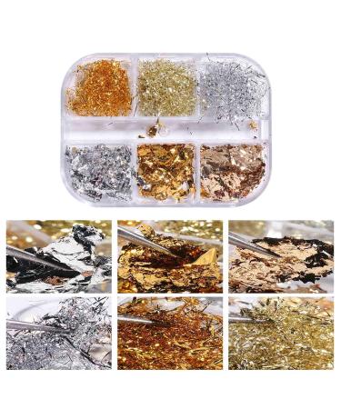 Gzmayuen Leaf Gold Nail Art Glitter Foil Flakes for Nail Decoration | 2 Boxes Golden Aluminum Foil Seedlettes - Buy Online on SooperMarket.com