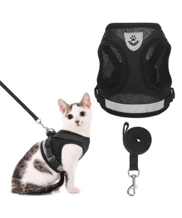 BINGPET Escape Proof Cat Harness and Leash Set - Adjustable Vest Harnesses for Small Medium Cats Soft Reflective Mesh Vest Harness and Lead Set - Best for Kitten Walking Medium Black