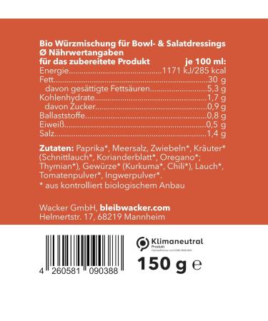 Wacker Bio Mediterranean Salad Dressing 150g - 100% Natural Vegan Gluten-Free | 37 Portions of Flavorful Sugar-Free Dressing - Buy Online on SooperMarket.com