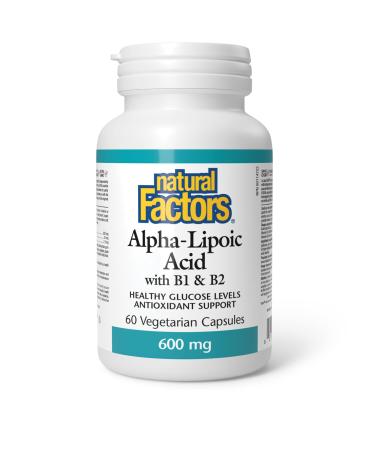 Natural Factors Alpha-Lipoic Acid 600mg High Potency with Vitamin B1 & B2 60 vegetarian capsules One-per-Day formula of ALA Antioxidant Support and Supports Blood Sugar Health