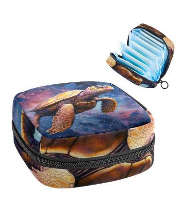 Turtle Flying Galaxy Sanitary Napkin Storage Bag Feminine Menstrual Cup Pouches Nursing Pad Holder Tampon Bags Portable Period Bag for Women Teen Girls 1Pcs Multi-colored 14