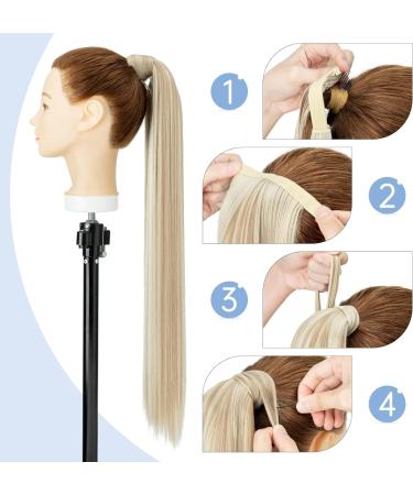 Sandy&Bleach Blond 28 Silk-co Clip in Ponytail Extension for Women - Heat-Resistant Straight Wrap Around Hairpiece - 28 Inch Long Smooth Hair Clip - Buy Online on SooperMarket.com