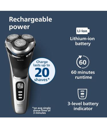 Philips Norelco Shaver 3900 - Rechargeable Wet & Dry Electric Shaver with Pop-up Trimmer Charging Stand & Travel Pouch - Silver S3341/92 | Buy Now for International Shipping - Buy Online on SooperMarket.com
