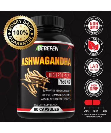 Ashwagandha Capsules 7550mg with Black Pepper Extract - Energy Support Supplement - 90 Capsules - 3 Months Supply - Buy Online on SooperMarket.com