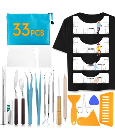 33pcs Vinyl Weeding Tools with T-Shirt Ruler Guide  Craft Tools Set for DIY Heat Transfer Printing  Weeding Vinyl Silhouettes Scrapbooking Lettering  Cutting  Splicing.