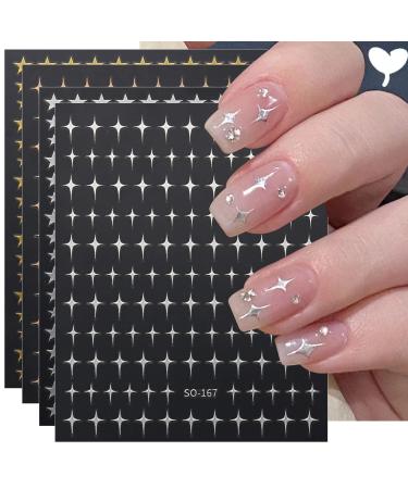 JMEOWIO 12 Sheets Colorful Star Nail Art Stickers Decals Self-Adhesive Silver Nail Supplies Nail Art Design Decoration Accessories