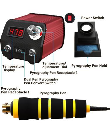 Professional 60W Wood Burning Kit with 24 Wire Nibs - Ideal for Pyrography on Wood, Leather, and More - Buy Online on SooperMarket.com