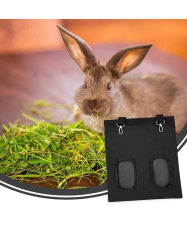 SZXMDKH Rabbit Hay Feeder Bag Guinea Pig Chinchilla Oxford Fabric Hanging Bag with Feeding Holes Waterproof Pet Essential Storage for Small Hay-Eating Pets (Black)