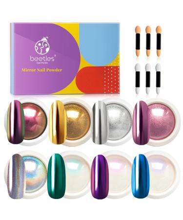 Beetles Chrome Nail Powder Mirror Effect Holographic Aurora Iridescent Pearlescent Manicure Art Decoration Glitter, 8 Colors 1g or 0.5g/Jar A-001