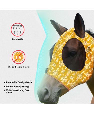 Harrison Howard Super Comfort Stretchy Fly Mask - Large Eye Space UV Protection Ethnic Style Yellow - Perfect for Horses - Buy Online on SooperMarket.com