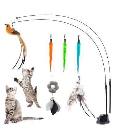 EASY JOY Cat Interactive Toys for Indoor Cat Toys Feather Refill Flying Bird Kitten Toy Cat Toys Dangle for Exercising Eliminating Boredom (9PCS)