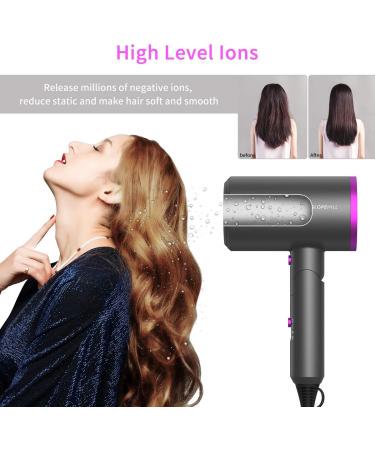 Slopehill 1800W Ionic Hair Dryer - Hot/Cool Wind Blow Dryer with 3 Attachments - ETL/UL/ALCI Safety - Dark Grey - Buy Online on SooperMarket.com