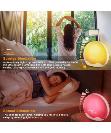 Light Alarm Clock with Sunrise Simulation - Daylight Alarm Clock Radio 5 Natural Sounds 12 Color Options 20 Brightness Levels Dual Alarms Snooze - Perfect Bedside Lamp for Kids & Adults - Buy Online on SooperMarket.com