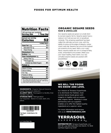 Terrasoul Superfoods Organic Unhulled Sesame Seeds 6 Lbs (3 Pack) - Gluten Free, Raw, Keto Friendly - Buy Online on SooperMarket.com