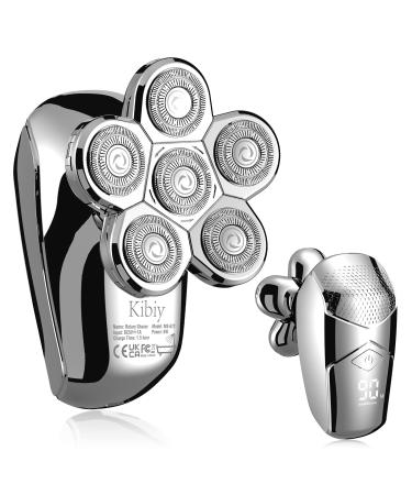 Electric Razor for Men, Kibiy Upgrade 5-in-1 Bald Head Shaver Cordless LED Mens Electric Shavers IPX7 Waterproof Wet Dry Rotary Shaver Grooming Kit with Beard Clippers, Type-C Charge (Sliver)