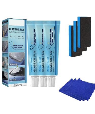 Car Glass Oil Film Cleaner Glass Oil Film Remover for Car Car Glass Oil Film Cleaner Safety and Long-Term Protection for Family Bathroom Windows with Sponge Towel (3 pcs)