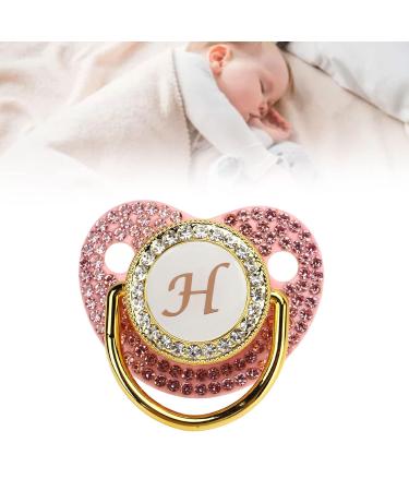 Personalized Rhinestone Baby Pacifier Clip Set - Letter H | Curved Design Silicone Soother for Milk Feeding - Buy Online on SooperMarket.com