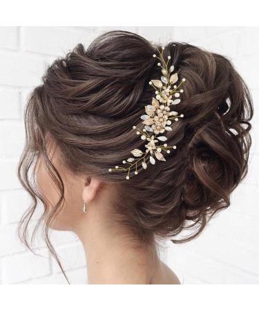 Bridal Flower Hair Vine Headpiece with Pearls - Gorais Bride Wedding Hair Accessories (B-Gold) - Buy Online on SooperMarket.com