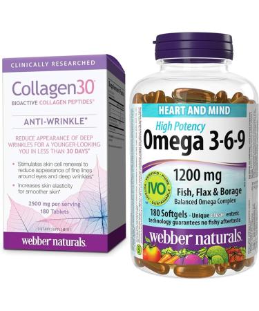 Webber Naturals Collagen30 Anti-Wrinkle + Webber Naturals Omega 3-6-9 Fish Oil Bundle Anti-Wrinkle+1 200 mg Fish Oil