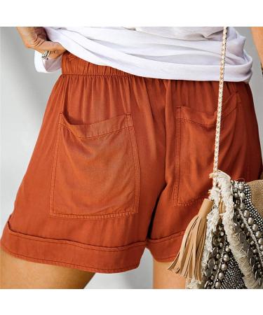 Gufesf Women's Summer Shorts - Lightweight Linen Comfy Elastic Waist Casual Shorts - XX-Large, Orange - Buy Online on SooperMarket.com