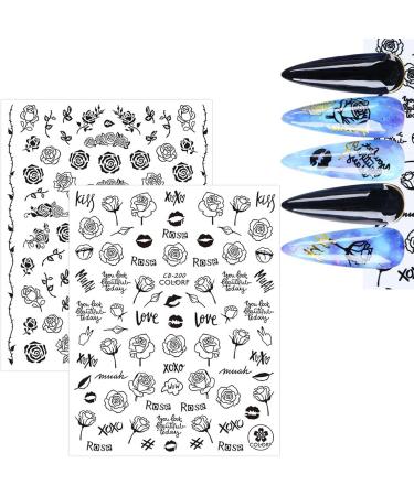 JMEOWIO Spring 3D Nail Art Stickers 9 Sheets Self Adhesive Nail Decals Heart-Shaped Flower Pattern DIY Design Nail Decoration for Women Girls (Black) - Buy Online on SooperMarket.com