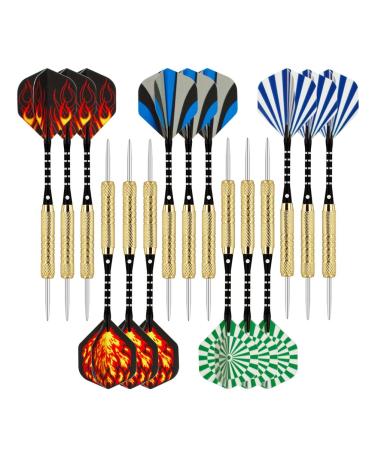 Wolftop 15 Pack Steel Tip Darts 18 Grams, Premium Darts Metal Tip Set with Aluminum Shafts, Standard Flights, Rubber O'Rings and Extra Dart Sharpener