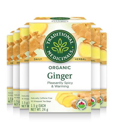 Traditional Medicinals - Organic Ginger Herbal Tea (Pack of 6) - Pleasantly Spicy & Warming - 96 Tea Bags Total Tea Ginger 16 Count (Pack of 6)