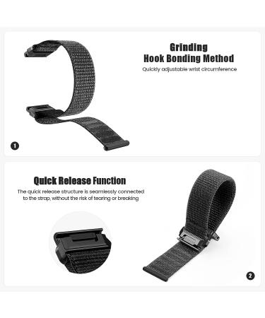 CUZOW Nylon Velcro Bands Compatible with Fenix 7/Fenix 6/6 Pro/Fenix 5/5 Plus/Epix 2  22mm Quick Easy Fit Nylon Watch Band Breathable Replacement for Forerunner 935/945/Approach s60/S62/Quatix 5/6 Black - Buy Online on SooperMarket.com