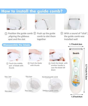 Bimirth Baby Children Hair Clippers | Cordless & Quiet with Safe Ceramic Blade | USB Rechargeable & Waterproof | 3 Guide Combs | White - S12 - Buy Online on SooperMarket.com