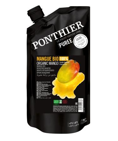 Ponthier Bio fruit puree mango - 1x 1kg - puree made of Indian alphonso mangos free of color and preservatives for mango bowl mango smoothies ice cream dessert porridge (1er)