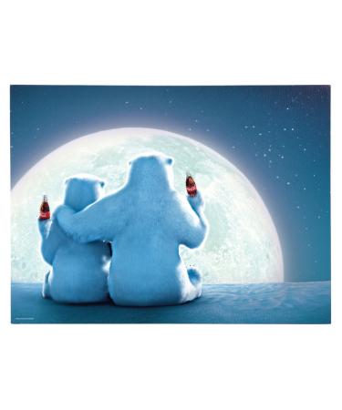 Mark Feldstein & Associates Coca Cola Advertising Polar Bears with Moon Pre Lit LED and Fiber Optic Canvas Holiday Artwork 16 x 12