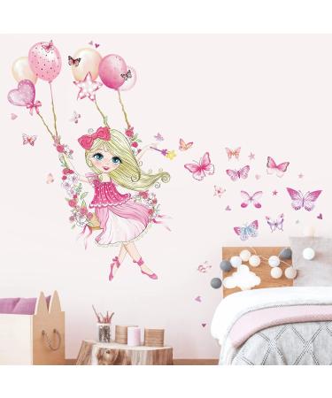 Wondever Girl on Swing Wall Stickers - Peel and Stick Butterfly Flower Ballons Wall Decals for Girls Bedroom and Nursery - Buy Online on SooperMarket.com