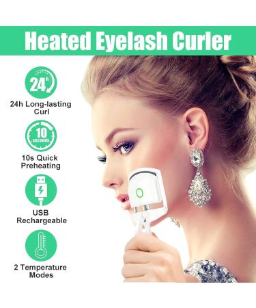 Electric Heated Eyelash Curler - Rechargeable Rapid Heat-Up Long-Lasting Curls with Sensing Heating Silicone Pad (Green) - Buy Internationally - Buy Online on SooperMarket.com