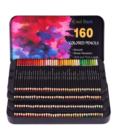 COOL BANK 160 Professional Colored Pencils, Artist Pencils Set for Coloring Books, Premium Artist Soft Series Lead with Vibrant Colors for Sketching, Shading & Coloring in Tin Box 160 Count (Pack of 1)