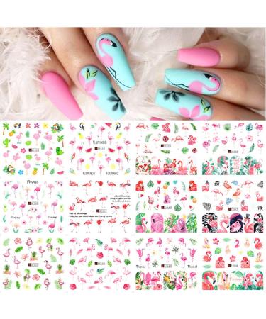 Flamingo Nail Art Stickers Decals Nail Art Supplies Kits Nail Polish Strips Summer Nail Decorations Accessions Water Transfer Decal Slider Tropical Palm Flamingo Cactus Pine Apple 12 Sheets