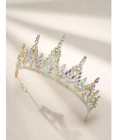 SweetV Gold Tiara Crown for Wedding, Quinceanera, Prom - Iridescent Crystal Hair Accessories for Women and Girls - Buy Online on SooperMarket.com
