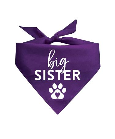 Big Sister with Heart Paw Printed Dog Bandana (Assorted Colors)  Purple One Size
