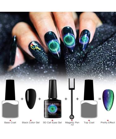 MEET ACROSS 9D Cat Eye Gel Nail Polish Set - 6 Colors Magnetic Starry Sky Effect Kit with Free Magnet Stick - Buy Online on SooperMarket.com