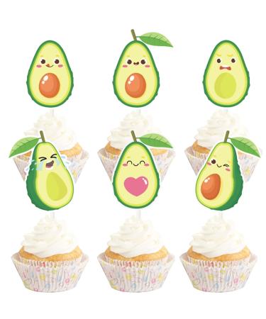 Mulukaya 21Pcs Let's Avocado Cupcake Toppers Fruit Treat Cake Picks for Avocado Themed Wedding Birthday Party Decorations