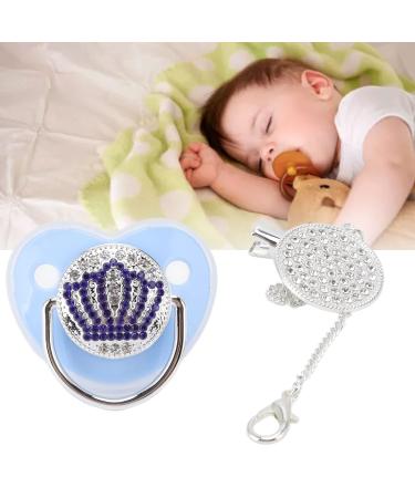 Bling Baby Pacifier Clip - Curved Silicone Design with Rhinestone Crown for Infants 6 to 18 Months - Stylish & Safe Newborn Pacifier (Blue M) - Buy Online on SooperMarket.com