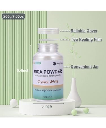 Crystal White Mica Powder 200g/7.05oz - Pigment for Epoxy Resin, Lip Gloss, Paint, Soap Making - Nail Polish, Candle, Bath Bombs - Large Jar - Buy Online on SooperMarket.com