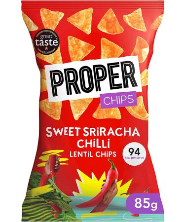 PROPER - Lentil Chips Sweet Sriracha Chilli Vegan Gluten Free Snacks Sharing Bags - 1 x 85g Sriracha Chilli 85 g (Pack of 1)