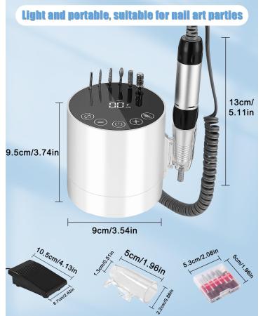 35000 RPM Electric Nail Drill File - Professional Adjustable Speed Manicure Pedicure Kit for Acrylic and Gel Nails - LCD Display - White - Buy Online on SooperMarket.com