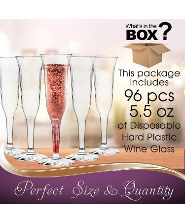 96 Disposable Crystal Cut Plastic Champagne Flutes - Unbreakable Clear Glasses for Parties and Events - 5.5oz - Buy Online on SooperMarket.com