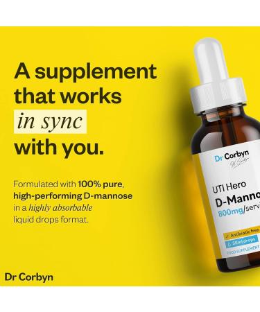 Dr Corbyn D-Mannose 800mg Drops - 100ml | UTI Hero Liquid Supplement for Urinary Tract Health | Vegan & UK Made - Buy Online on SooperMarket.com