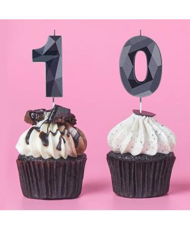 10th Birthday 3D Diamond Number Candle - Black Cake Topper for Family Baking & Theme Party - Buy Online on SooperMarket.com